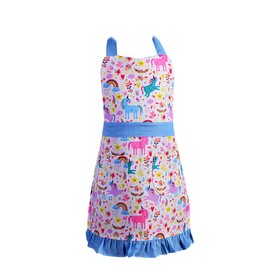 Love Potato Cute Kids Baking Apron Unicorn Apron with Adjustable Neck Strap and 2 Pockets, Unicorn Gifts for Kids Age 3-6 Years