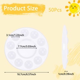 50Pcs Paint Palette Trays, 10-Well Plastic Paint Tray with Central Mixing Area, Reusable Watercolor Palette for Artists, Kids, Classroom, DIY Crafts, Cupcake Decorating (6.6 x 6.6 Inches)