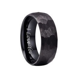 CROWNAL 6mm 8mm Black Hammered Tungsten Wedding Couple Bands Rings Men Women Matte Hammer Brushed Finish Engraved I Love You Size 5 to 17 (8mm,17)