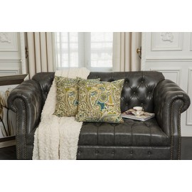 Mika Home Pack of 2 Decorative Accent Throw Pillow Cover Sham Cushion Case,Paisley Pattern,20x20 Inches,Green Brown Cream Multicolor