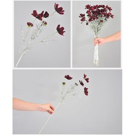 4 piezas de plantas artificiales de flores artificiales de seda Cosmos, ramos de boda, decoración de mesa para el hogar, cocina, jardín, fiesta, decoración de 23.6 pulgadas de alto (rojo oscuro)