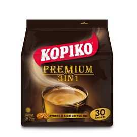 KOPIKO Premium 3 in 1 Instant Coffee Mix – Authentic Indonesian Volcanic Coffee, Strong Yet Smooth, Pre-Mixed with Creamer & Sugar (21.2 OZ in 30 Coffee Sachets)