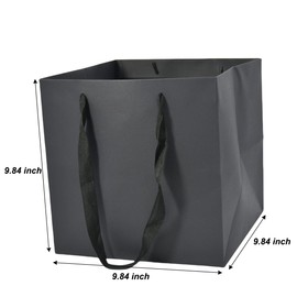 JUNESHE Large Black Gift Bags with Handles, 12 Pack Matte Black Square Paper Bags Bulk, 9.84x9.84x9.84inch, Big Retail Business Shopping Bags, Giant Birthday, Wedding Kraft Bags Large Size