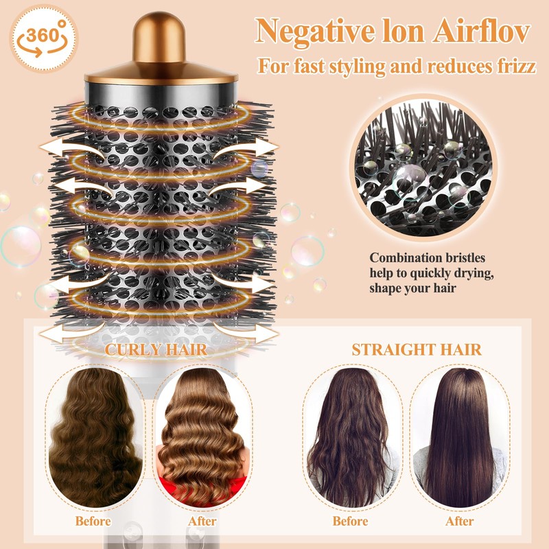 Large Round Volumizing Brush for Airwrap Attachments,Bigger Oval Round Brush