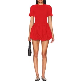 LuFeng Womens Short Sleeve Cut Out Bubble Tank Dress Mock Neck Ruffle Y2k Mini Bodycon Party Club Dresses Red