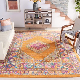 SAFAVIEH Madison Collection Accent Rug - 3' x 5', Orange & Fuchsia, Boho Chic Medallion Design, Non-Shedding & Easy Care, Ideal for High Traffic Areas in Entryway, Living Room, Bedroom (MAD133D)