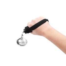 KMINA - Gebogener Löffel Senioren mit Klettverschluss, Biegsamer Löffel für Behinderte, Gebogenes Besteck für Senioren Dicken Griff, Ergonomisches Besteck für Ältere, Gebogene Löffel für Erwachsene