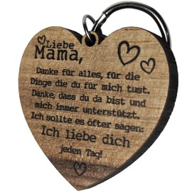 Muttertagsgeschenk - Liebe Mama Schlüsselanhänger aus Holz, Glücksbringer, Mama Geschenk, Geschenke Muttertag, Mutter, Beste Mama der Welt, Bestes Geschenk für Mama