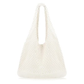 KUBFDL Women's Summer Beach Bag, Knitted Beach Bag, Mesh Lightweight Crochet Bag, Tote Bag, Boho Beach Shoulder Bag, Crocheted Handbag for Holidays, Travel, Everyday and Shopping