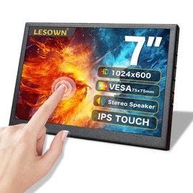 LESOWN 7inch Touch IPS Portable Monitor with Dual Speakers, Audio Jack, 1024x600 Capacitive Touchscreen Metal Case, HDMI USB Computer Display for Windows Raspberry Pi Ubuntu Mac, Drive-Free