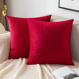 Emema Velvet Cushion Cover, Decorative Cushion Covers for Sofa Cushion, Lumbar Cushion, Throw Cushion, with Concealed Zip, for Sofa, Bedroom, Set of 2, 40 x 40 cm, Red