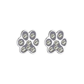 Elli Ladies Paw Stud Earrings Dog Cat with Crystals, Facet cut, Crystal