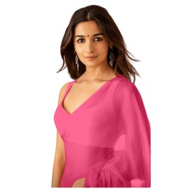 Sidhidata Women's Plain Pure Georgette Saree With Unstitched Blouse Piece (Rocky Aur Rani Ki Prem Kahani Alia Bhatt Saree) (Baby Pink)