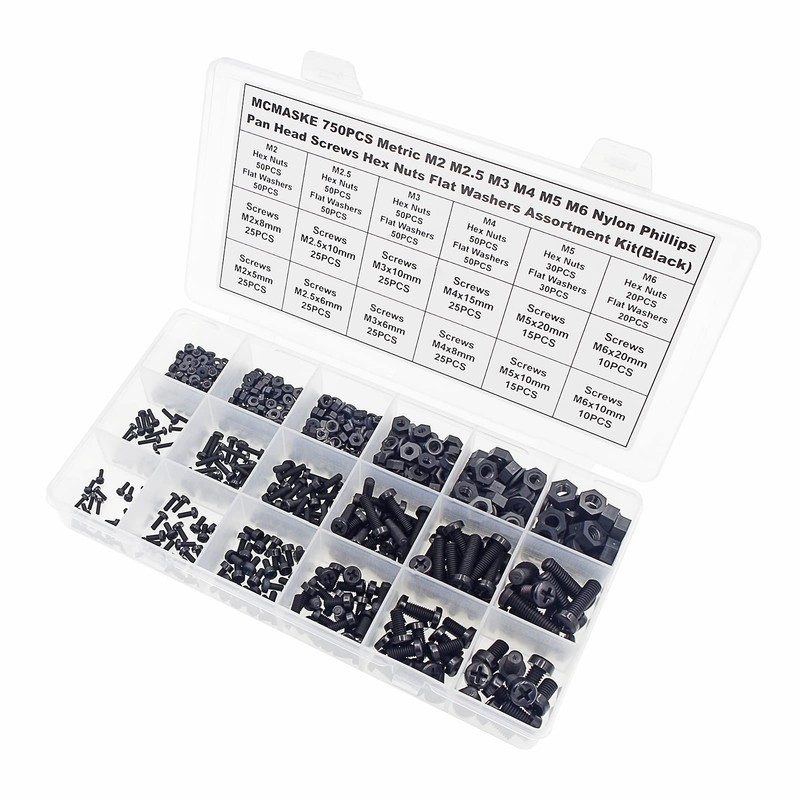 MCMASKE 750PCS Metric M2 M2.5 M3 M4 M5 M6 Nylon