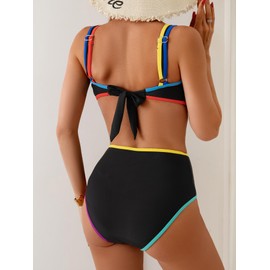 Eomenie Bikini Sets for Women Two Piece Swimsuits High Waisted Color Block Bathing Suits Tie Back Swimwear