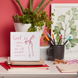 FLVGE Coquette Dorm Decor, Pink Bow Christian Gifts for Women Faith, Inspirational Bible Verse Wooden Box Sign, Girly Wall Decor for Girls Room College Apartment Dorm Decoration