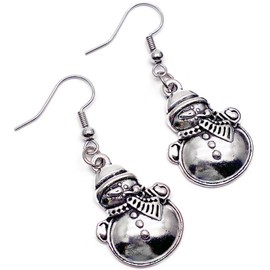 Snowman Charm Earrings - 46mm Tibetan Christmas Charms on Nickel Free Hooks