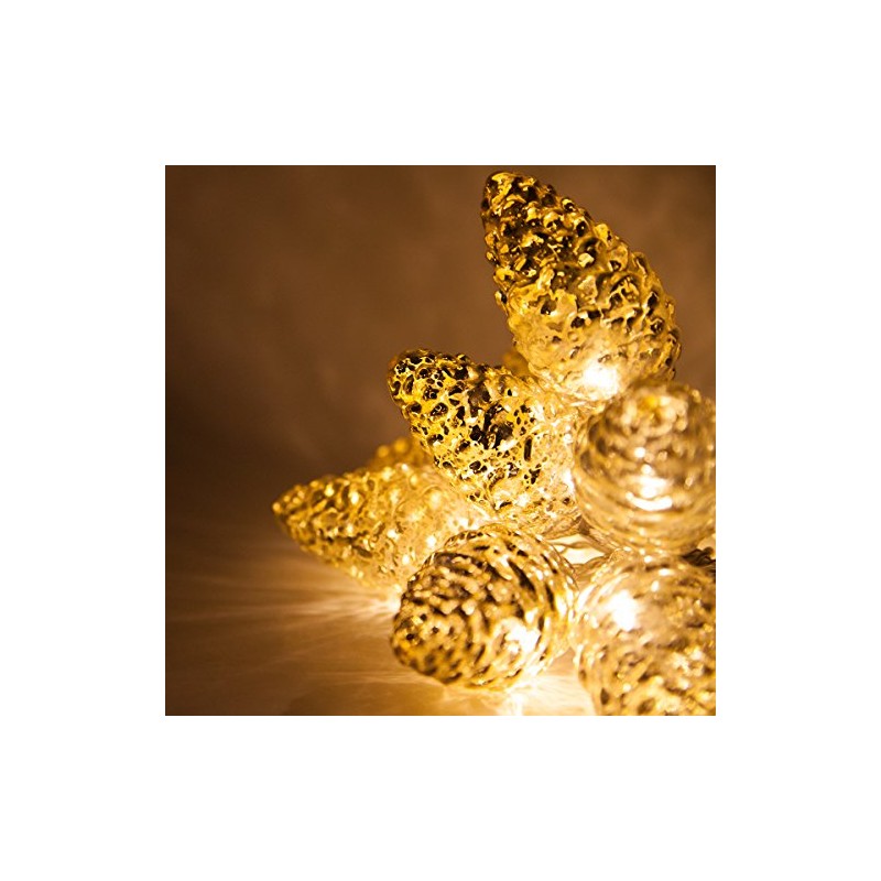 Wintergreen Lighting 6’ Mercury Glass Gold Star Lights/Gold Glass Pinecone