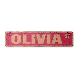 Olivia Vintage Plastic Street Sign Childrens Name Room Sign | Indoor/Outdoor | 18" Wide