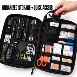 MOLLE Tactical First Aid & Survival Kit with Folding Shovel, Tourniquet and Emergency Gear