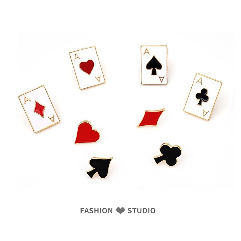 VEINTI+1 Poker Pins Enamel Brooch Set Abstractionist Royal Flush Queen