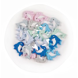 21Pcs Dolphin Silicone Beads for Keychain Making, Cute Animals Silicone Round Beads Bulk Mix Color Silicone Beads Charm for DIY Necklace Bracelet Jewelry Making