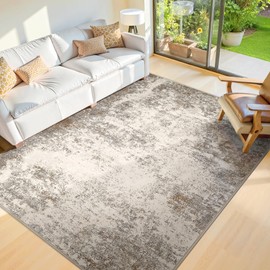 6x9 Washable Area Rugs - Modern Abstract Rugs for Living Room Non-Slip Low Pile Soft Machine Washable Carpet for Bedroom, Dining Room, Nursery, Home Office, Farmhouse (6'x9' Brown Grey)
