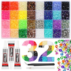 37000Pcs 32 Colors Resin Jelly Rhinestones for Bedazzling, 3mm Multicolor Flatback Gems for Crafting, Bedazzler Kit with 3Pcs 10ml B7000 Glue for Clothes Book Shoes Nails Art Makeup