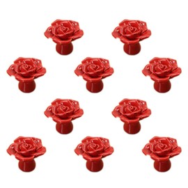 Rose Flower Ceramic Door Knob Dresser Kitchen Cabinet Cupboard Drawer Pulls Handles 10 pack, Red