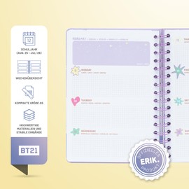 Grupo Erik Calendar 2026 Book Calendar School Calendar 2025/2026 BT21 - Diary School Planner 2025 2026 A5 Students Ring Binder A5 Gift School School Girls and Boys