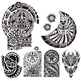 Men Tattoos, 4-Sheet Arm Tattoos and 2-Sheet Extra Large Temporary Tattoo Similar the Rock Arm Chest Big Body Tattoos Sticker Tribal Fake Black Tattoo