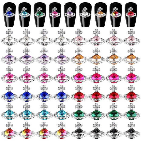 EBANKU 60 PCS Planet Nail Charms, 3D Colorful Nail Gems Nail Rhinestones with Saturn Shape Gem Crystals Nail Studs for DIY Nail Art Decoration(12 Colors)
