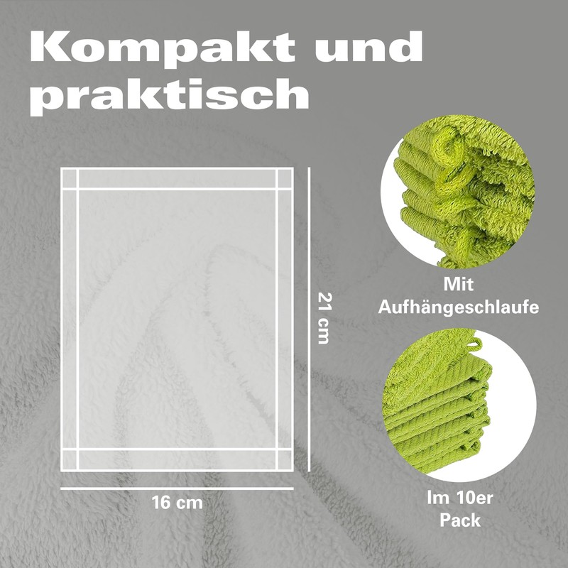 Pack of 10 Wash Mitts, 15 x 21 cm, 100%