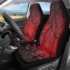 Finagallathe Red Gothic Bat Car Seat Covers Front Seats Only Branch Front Seat Protector Universal Compatible Fit for 95% Vehicles,Cars,Trucks,SUV,Sedans