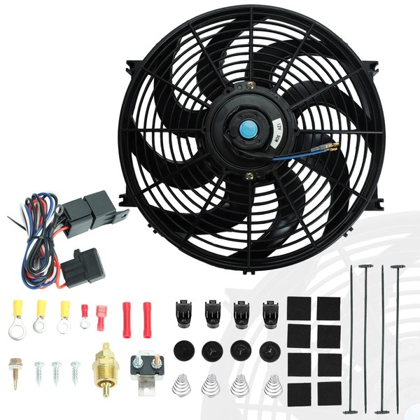 BLACKHORSE-RACING 14" Universal Electric Radiator Cooling Fans + Thermostat Relay