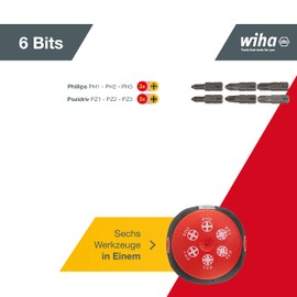 Wiha Stubby Screwdriver with Bit Magazine Magnetic (33740) I Slotted Phillips I with 6 Bits, 1/4 Inch