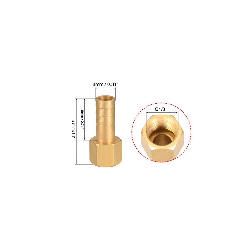 sourcing map Brass Hose Barb Fitting Connector, 8mm Barb G1/8