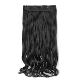 24 Inch One Piece 5 Clips Matte Material Hair Extension Curly Wavy Clip In Hairpiece Synthetic For Women Beauty, Dark Black