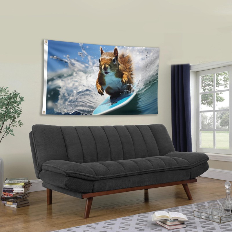 Surfing Squirrel Flag - Large Funny Flag - Double-Sided Print