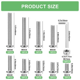 M5 Screws Set, 260 Pieces Rounded Head Hex Screws with Nuts Kit, Thread Screws Set, Machine Screws Nuts Set, Hex Head Screws and Nuts Assortment - M5