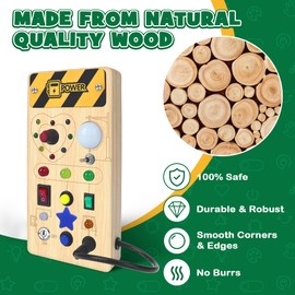 SUNACE Montessori Busy Board - Montessori Toy from 1 Year Wooden Toy with 8 Switches 15 LED Motor Skills Toy Activity Board Switch Toy for Toddlers Boys Girls from 1 2 3 Years
