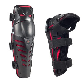 Motorcycle Shin Guards Protective Gear Leg Armor Dual Axis Pivoting Knee Hard Collision Avoidance Knee Shin Guard Add Impact Foam (Regular, Red)
