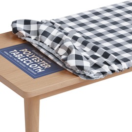 Tablecloth of Polyester -Fitted with Elastic, Water Proof, Washable, Fits for Table 36 x 60 Inch, Checked Black Design, for Indoor/Outdoor Kitchen and Picnic and More...