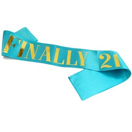 21st Birthday Sash, Birthday Sash for Girls , Blue Green Sash with Gold Foil Letter, Birthday Princess 21st Birthday Gifts Decorations for Happy 21st Birthday Party Favor Supplies