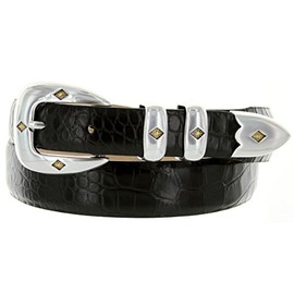 Tuscon Gold Men's Italian Calfskin Genuine Leather Designer Dress Belt 1-1/8"(30mm) taper down to 1"(25mm) wide (Alligator Black, 50)