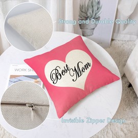 Happy Mother’s Day Pillow Covers 18x18 Set of 4 Best Mom Throw Pillow Covers I Love You Mom Pillow Cases Couch Sofa Outdoor Cushion Covers for Mom Day Birthday Party Decoration (18 Inch)