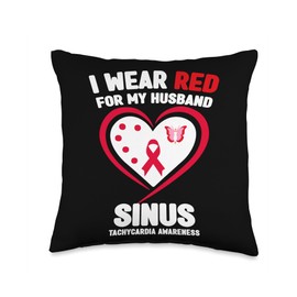 I Wear Red for My Husband Sinus Tachycardia Awareness Throw Pillow
