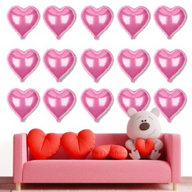 Heart Shaped Foil Balloons for Valentines Day Party Decorations - Pack of 15 -Foil Valentines Day Balloons for Romantic Decorations Special Night (pink)