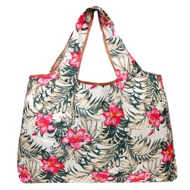 allydrew Large Foldable Tote Nylon Reusable Grocery Bags, 3 Pack, Exotic Bouquet