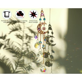H&D HYALINE & DORA Crystal Moon Star Prisms Suncatchers, Glass Window Hanging Ornament for Window,Rainbow Maker Decor for Home Garden